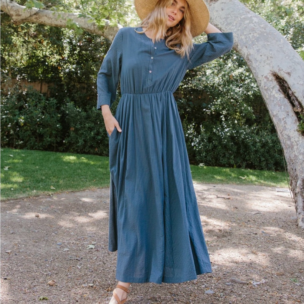 Jenni Kayne Seersucker Shirt Dress - Medium in Blue